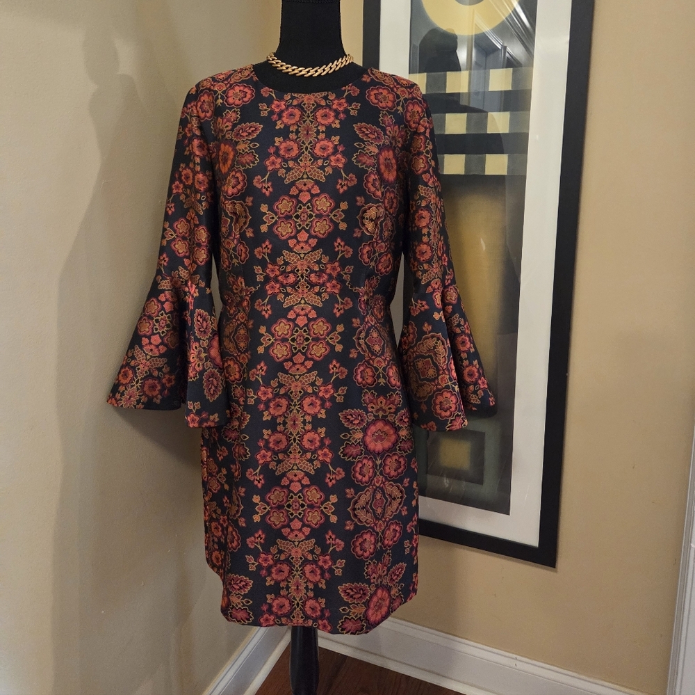 Trina Turk Floral Bell Sleeve Sheath Dress, Size 12, NWOT